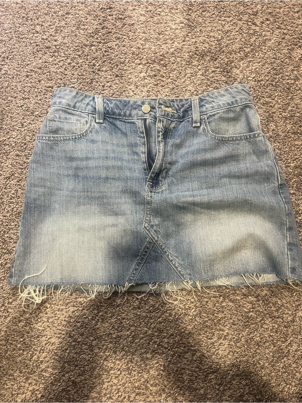 Hollister Light Blue Denim Mini Skirt with Frayed Hem